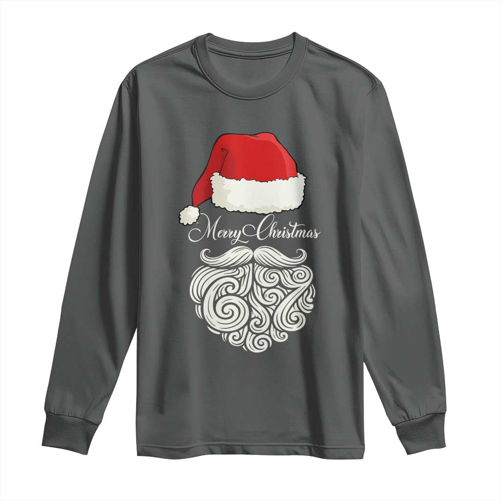 6 7 Xmas 67 Santa Six Seven Meme Merry Christmas Long Sleeve Shirt TS11 Dark Heather Print Your Wear