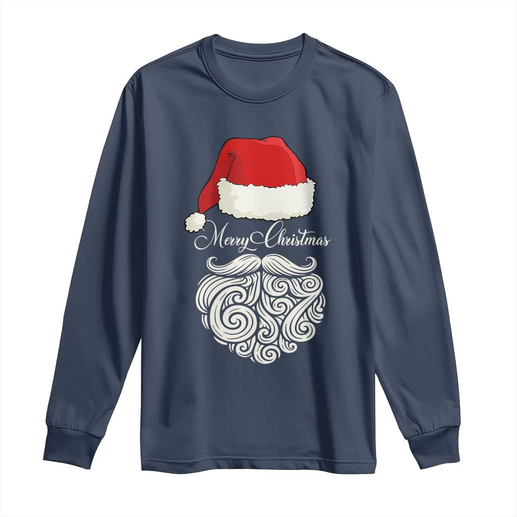 6 7 Xmas 67 Santa Six Seven Meme Merry Christmas Long Sleeve Shirt TS11 Navy Print Your Wear