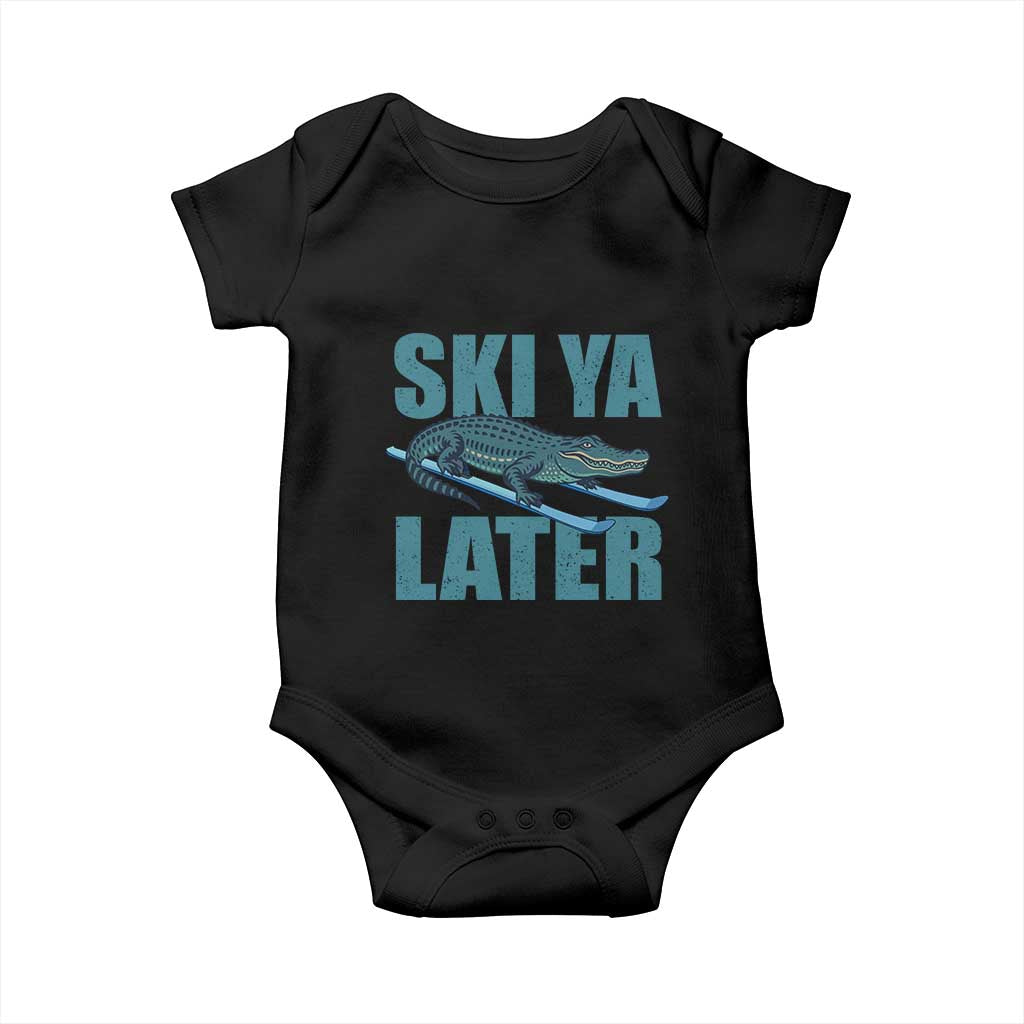 Funny Skiing Alligator Baby Onesie Ski Ya Later Skier Winter Sport TS11 Black Print Your Wear