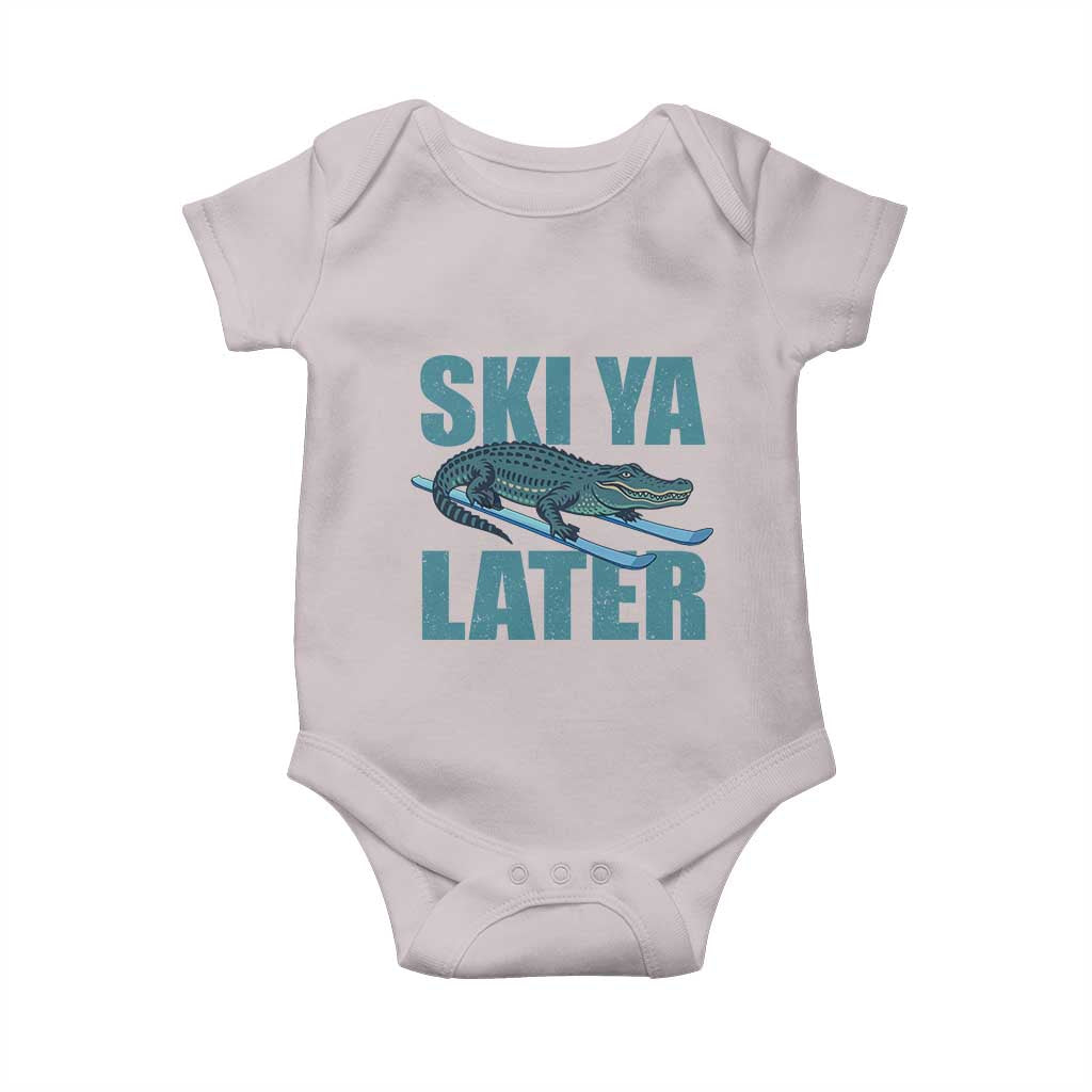 Funny Skiing Alligator Baby Onesie Ski Ya Later Skier Winter Sport TS11 Ice Gray Print Your Wear