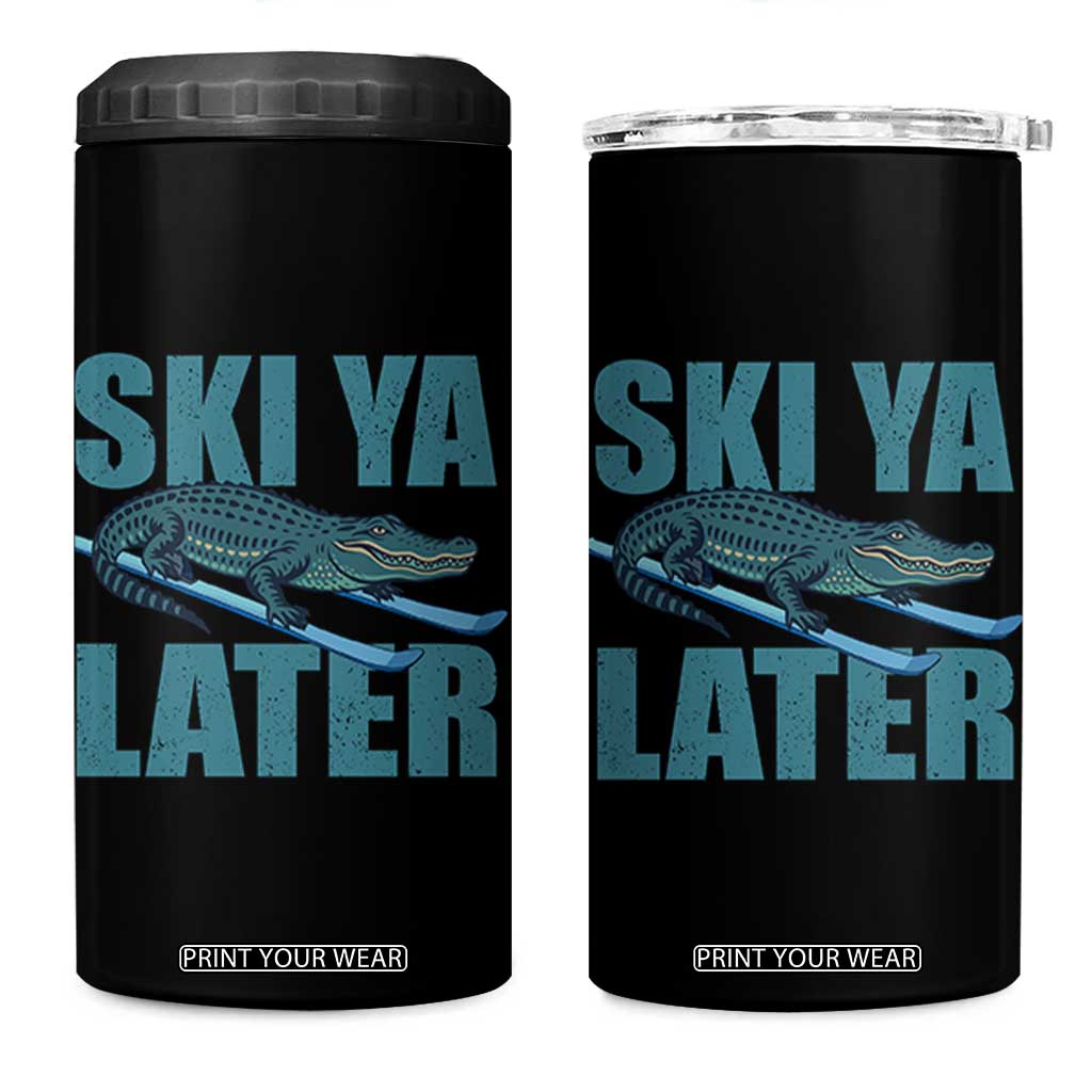 Funny Skiing Alligator 4 in 1 Can Cooler Tumbler Ski Ya Later Skier Winter Sport TS11 One Size: 16 oz Black Print Your Wear