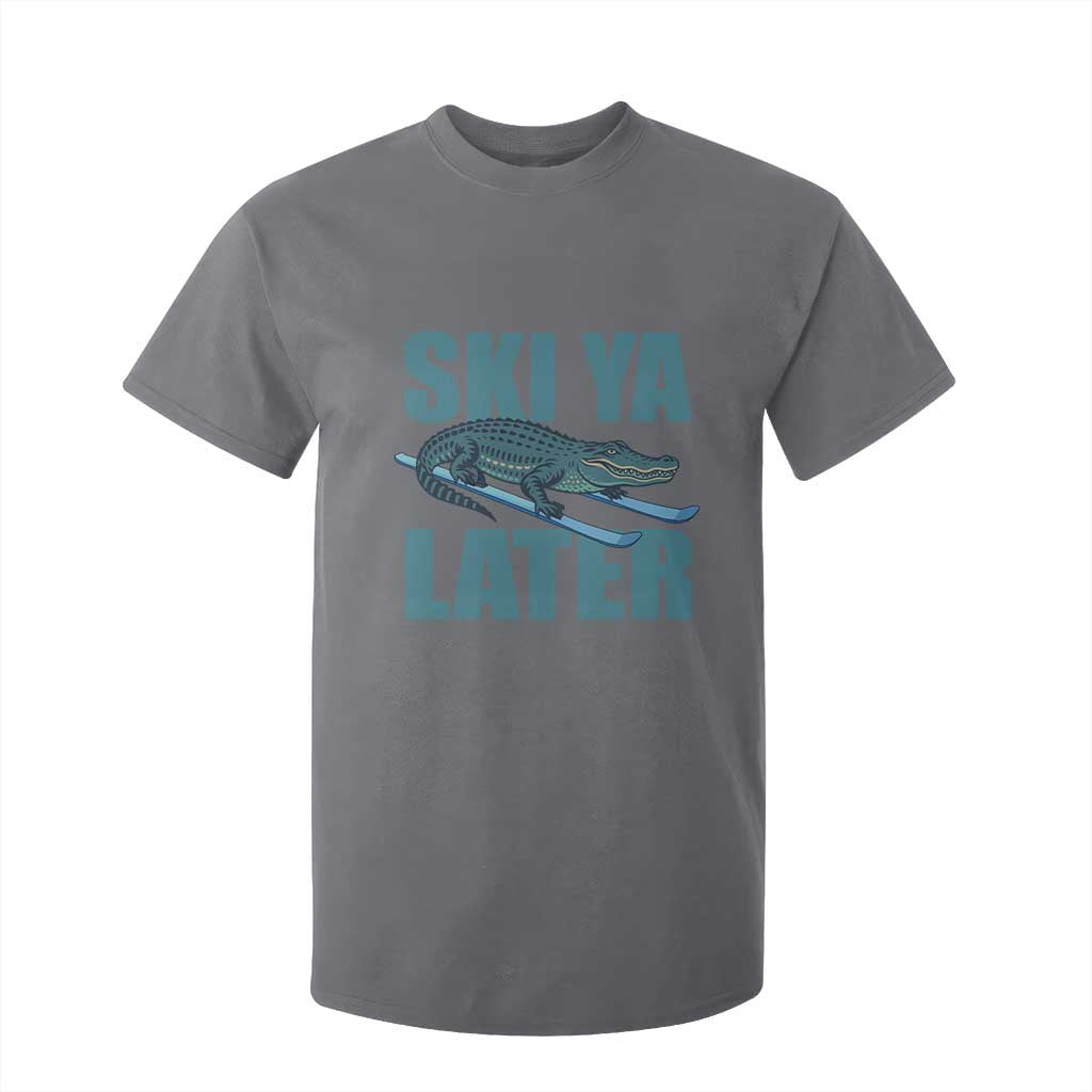 Funny Skiing Alligator T Shirt For Kid Ski Ya Later Skier Winter Sport TS11 Charcoal Print Your Wear