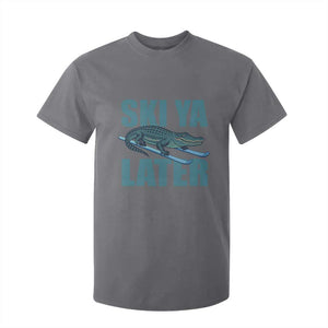 Funny Skiing Alligator T Shirt For Kid Ski Ya Later Skier Winter Sport TS11 Charcoal Print Your Wear