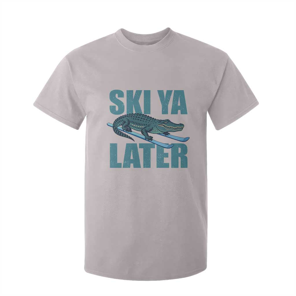 Funny Skiing Alligator T Shirt For Kid Ski Ya Later Skier Winter Sport TS11 Ice Gray Print Your Wear