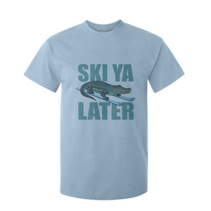 Funny Skiing Alligator T Shirt For Kid Ski Ya Later Skier Winter Sport TS11 Light Blue Print Your Wear
