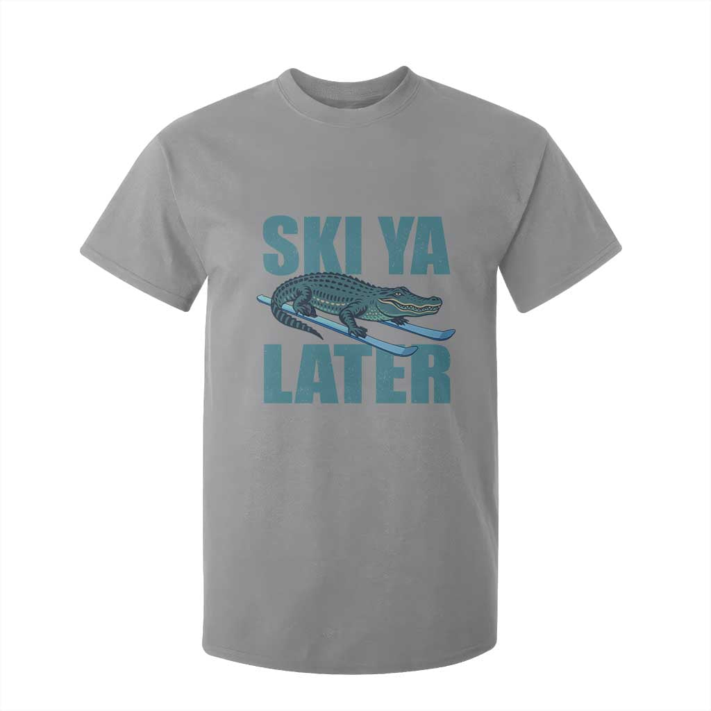 Funny Skiing Alligator T Shirt For Kid Ski Ya Later Skier Winter Sport TS11 Sport Gray Print Your Wear