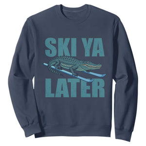 Funny Skiing Alligator Sweatshirt Ski Ya Later Skier Winter Sport TS11 Navy Print Your Wear