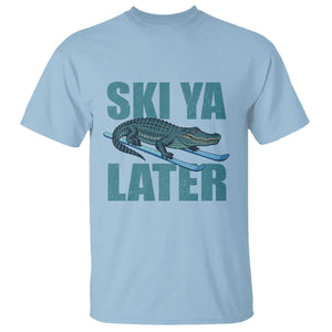 Funny Skiing Alligator T Shirt Ski Ya Later Skier Winter Sport TS11 Light Blue Print Your Wear