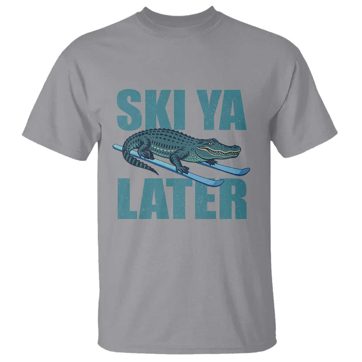 Funny Skiing Alligator T Shirt Ski Ya Later Skier Winter Sport TS11 Sport Gray Print Your Wear