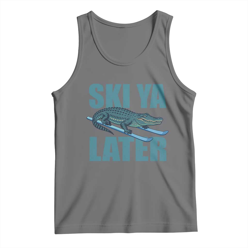 Funny Skiing Alligator Tank Top Ski Ya Later Skier Winter Sport TS11 Black Heather Print Your Wear