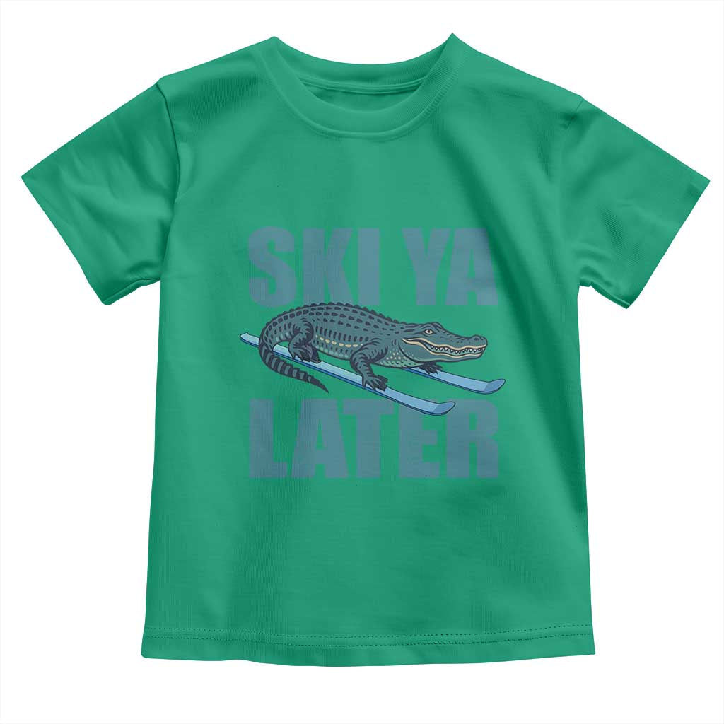 Funny Skiing Alligator Toddler T Shirt Ski Ya Later Skier Winter Sport TS11 Irish Green Print Your Wear