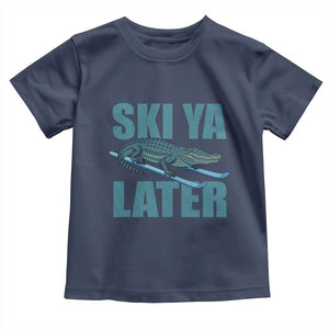 Funny Skiing Alligator Toddler T Shirt Ski Ya Later Skier Winter Sport TS11 Navy Print Your Wear