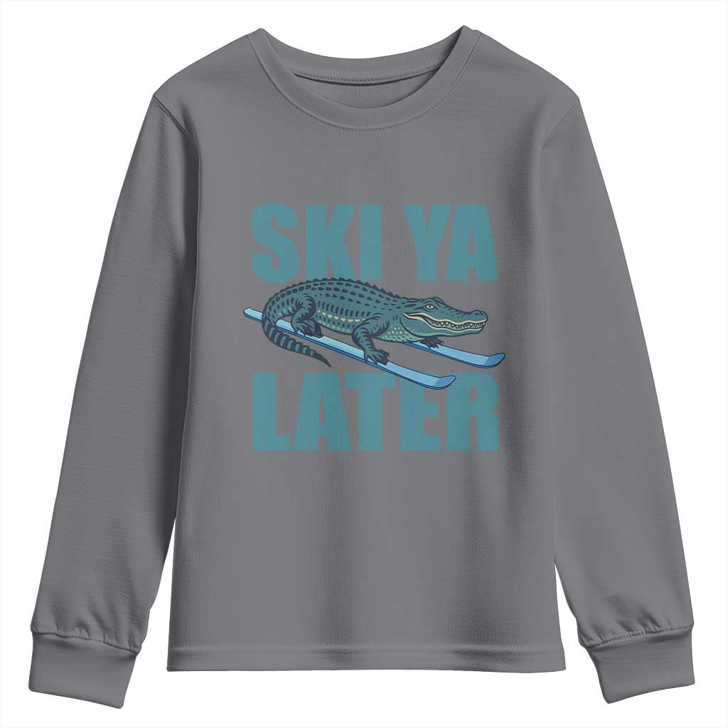 Funny Skiing Alligator Youth Sweatshirt Ski Ya Later Skier Winter Sport TS11 Charcoal Print Your Wear