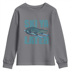 Funny Skiing Alligator Youth Sweatshirt Ski Ya Later Skier Winter Sport TS11 Charcoal Print Your Wear