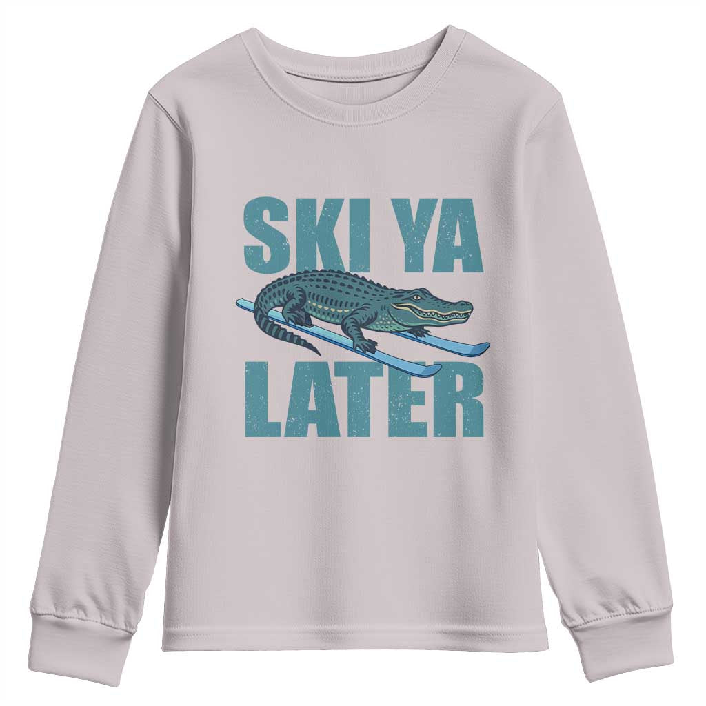 Funny Skiing Alligator Youth Sweatshirt Ski Ya Later Skier Winter Sport TS11 Ice Gray Print Your Wear