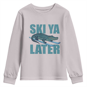 Funny Skiing Alligator Youth Sweatshirt Ski Ya Later Skier Winter Sport TS11 Ice Gray Print Your Wear