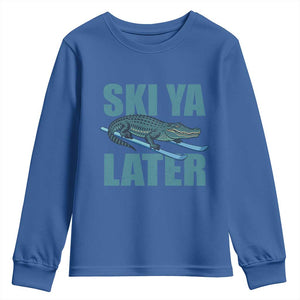Funny Skiing Alligator Youth Sweatshirt Ski Ya Later Skier Winter Sport TS11 Royal Blue Print Your Wear