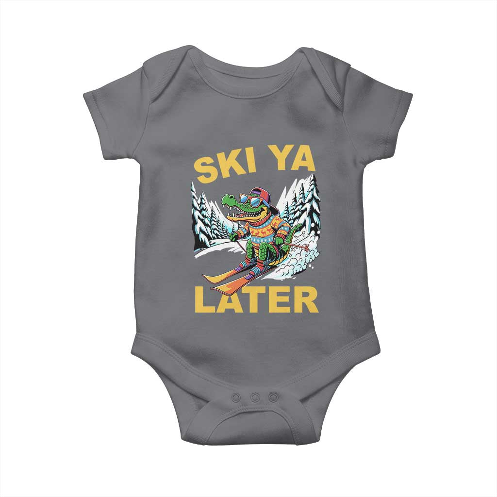 Funny Skiing Alligator Baby Onesie Ski Ya Later Skier Snow Mountain Winter Sport TS11 Charcoal Print Your Wear