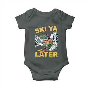 Funny Skiing Alligator Baby Onesie Ski Ya Later Skier Snow Mountain Winter Sport TS11 Dark Heather Print Your Wear