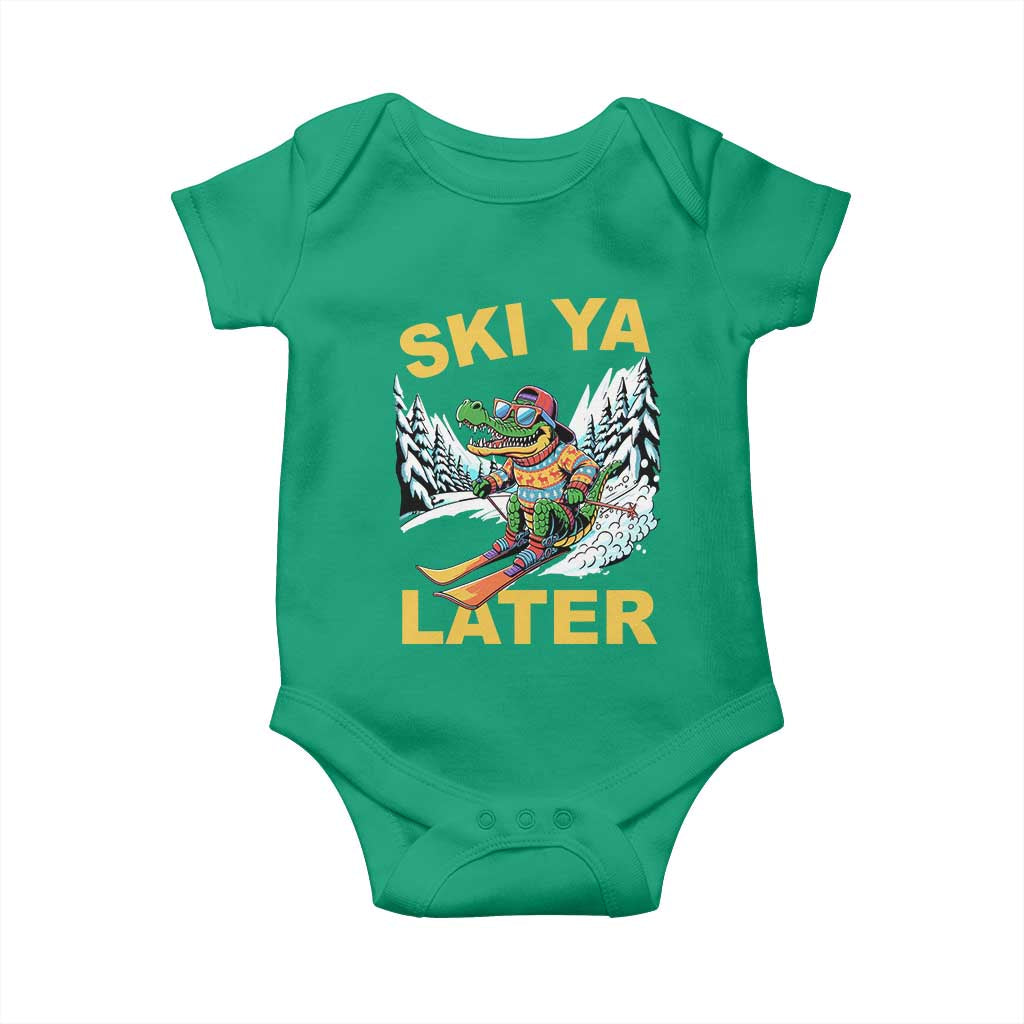 Funny Skiing Alligator Baby Onesie Ski Ya Later Skier Snow Mountain Winter Sport TS11 Irish Green Print Your Wear