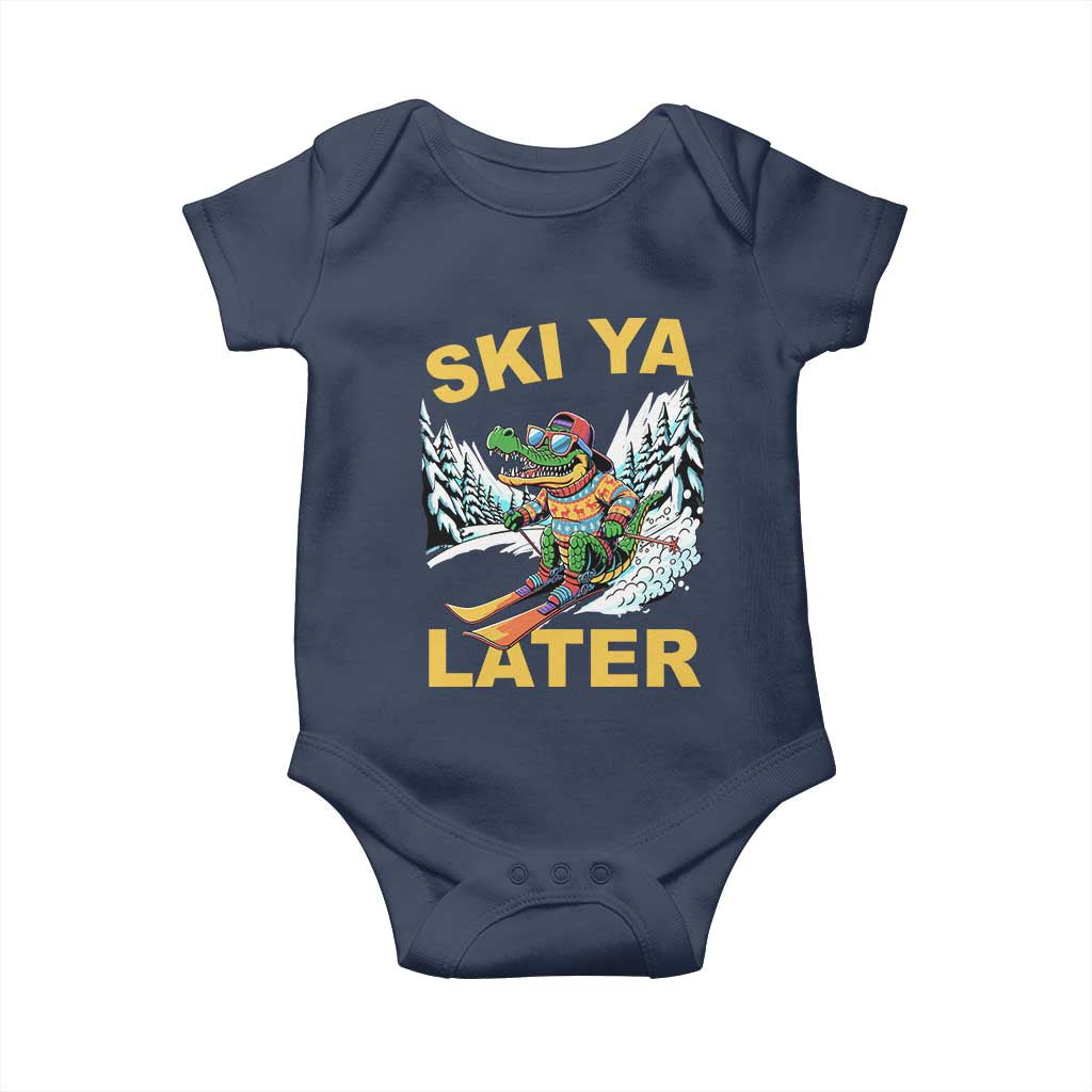 Funny Skiing Alligator Baby Onesie Ski Ya Later Skier Snow Mountain Winter Sport TS11 Navy Print Your Wear