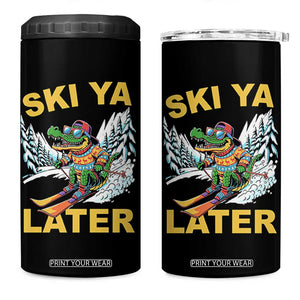 Funny Skiing Alligator 4 in 1 Can Cooler Tumbler Ski Ya Later Skier Snow Mountain Winter Sport TS11 One Size: 16 oz Black Print Your Wear
