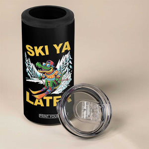 Funny Skiing Alligator 4 in 1 Can Cooler Tumbler Ski Ya Later Skier Snow Mountain Winter Sport TS11 Print Your Wear