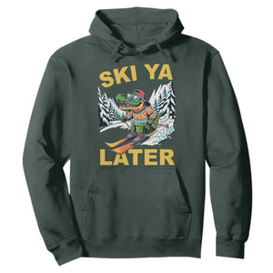 Funny Skiing Alligator Hoodie Ski Ya Later Skier Snow Mountain Winter Sport TS11 Dark Forest Green Print Your Wear