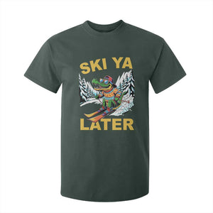 Funny Skiing Alligator T Shirt For Kid Ski Ya Later Skier Snow Mountain Winter Sport TS11 Dark Forest Green Print Your Wear