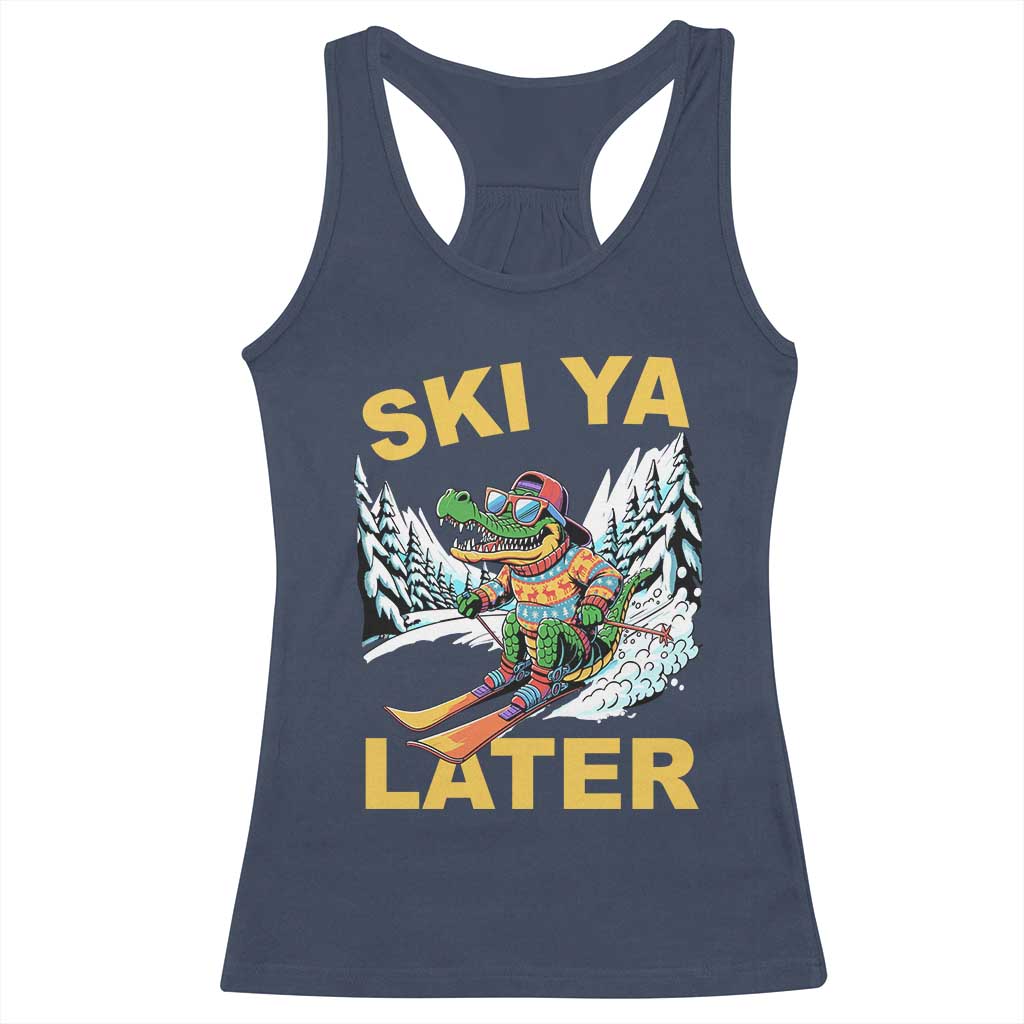 Funny Skiing Alligator Racerback Tank Top Ski Ya Later Skier Snow Mountain Winter Sport TS11 Navy Print Your Wear