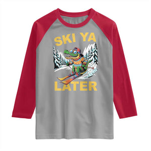 Funny Skiing Alligator Raglan Shirt Ski Ya Later Skier Snow Mountain Winter Sport TS11 Sport Gray Red Print Your Wear