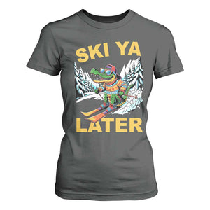 Funny Skiing Alligator T Shirt For Women Ski Ya Later Skier Snow Mountain Winter Sport TS11 Dark Heather Print Your Wear