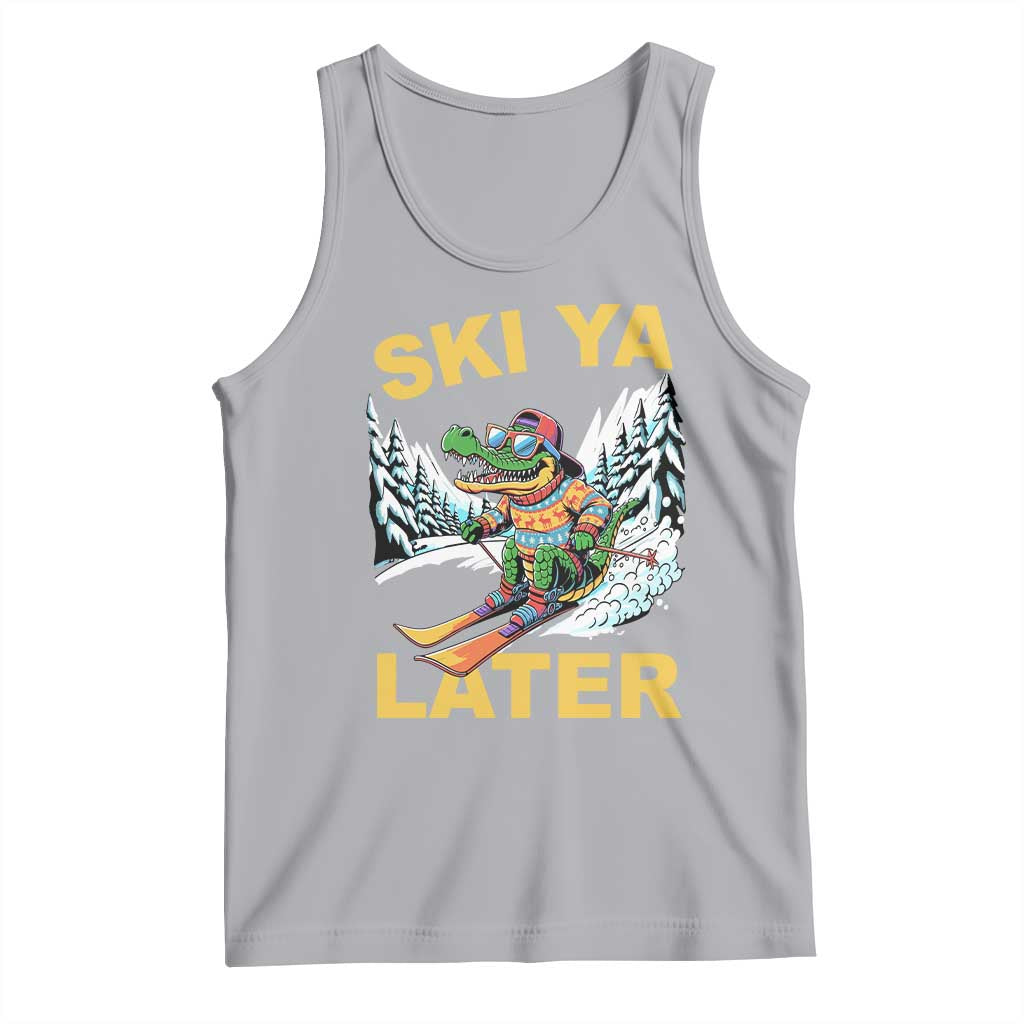 Funny Skiing Alligator Tank Top Ski Ya Later Skier Snow Mountain Winter Sport TS11 Athletic Heather Print Your Wear