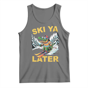 Funny Skiing Alligator Tank Top Ski Ya Later Skier Snow Mountain Winter Sport TS11 Black Heather Print Your Wear