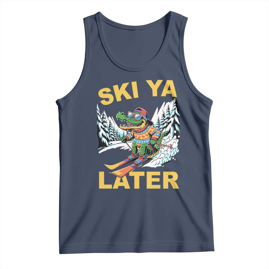 Funny Skiing Alligator Tank Top Ski Ya Later Skier Snow Mountain Winter Sport TS11 Navy Print Your Wear