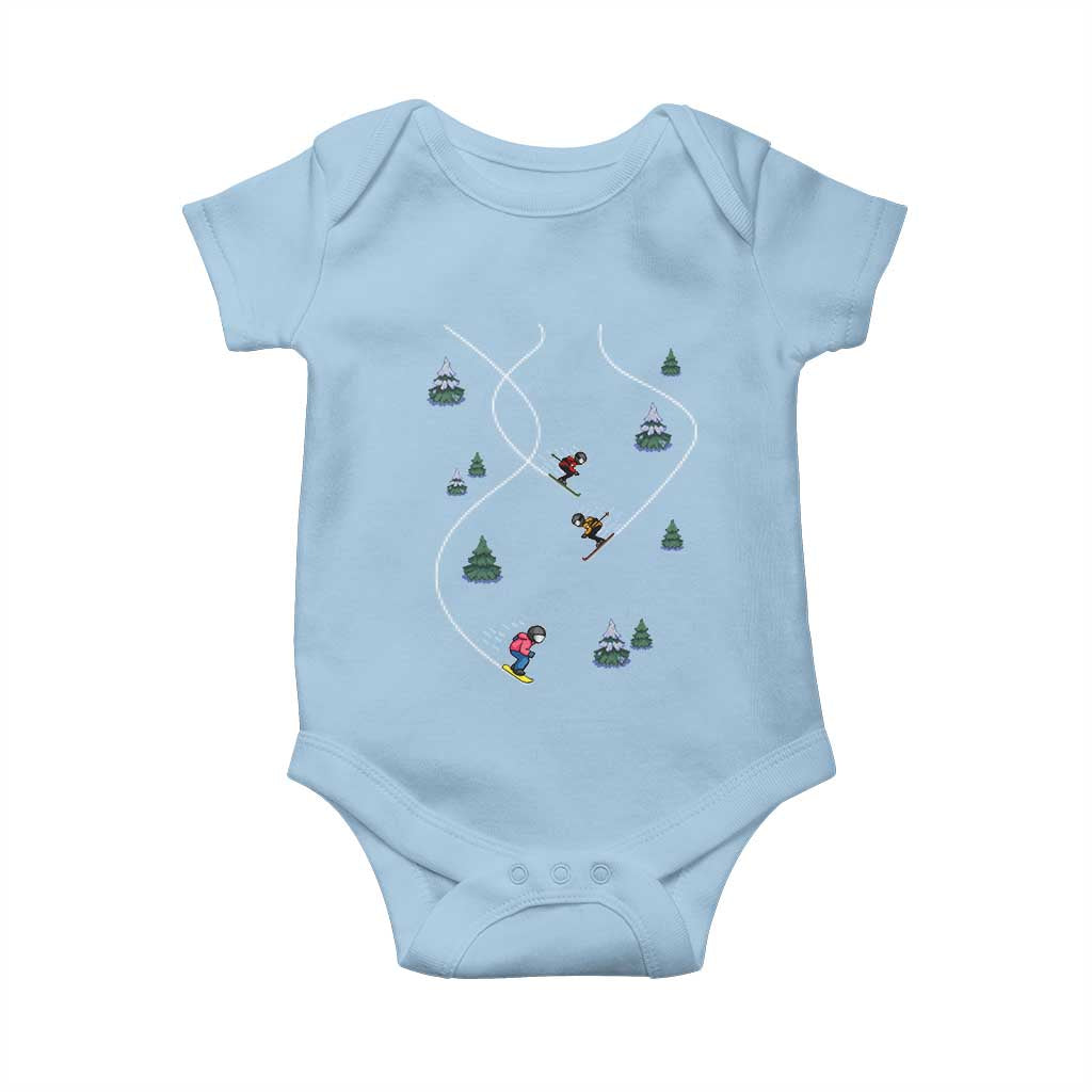 Funny Pixel Ski Snowboard Winter Sport Game Lover Baby Onesie TS11 Light Blue Print Your Wear