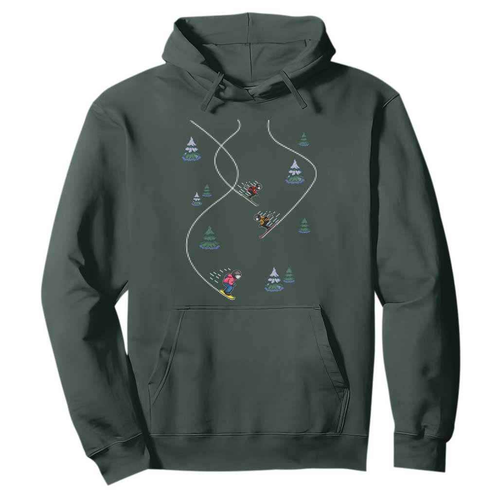 Funny Pixel Ski Snowboard Winter Sport Game Lover Hoodie TS11 Dark Forest Green Print Your Wear