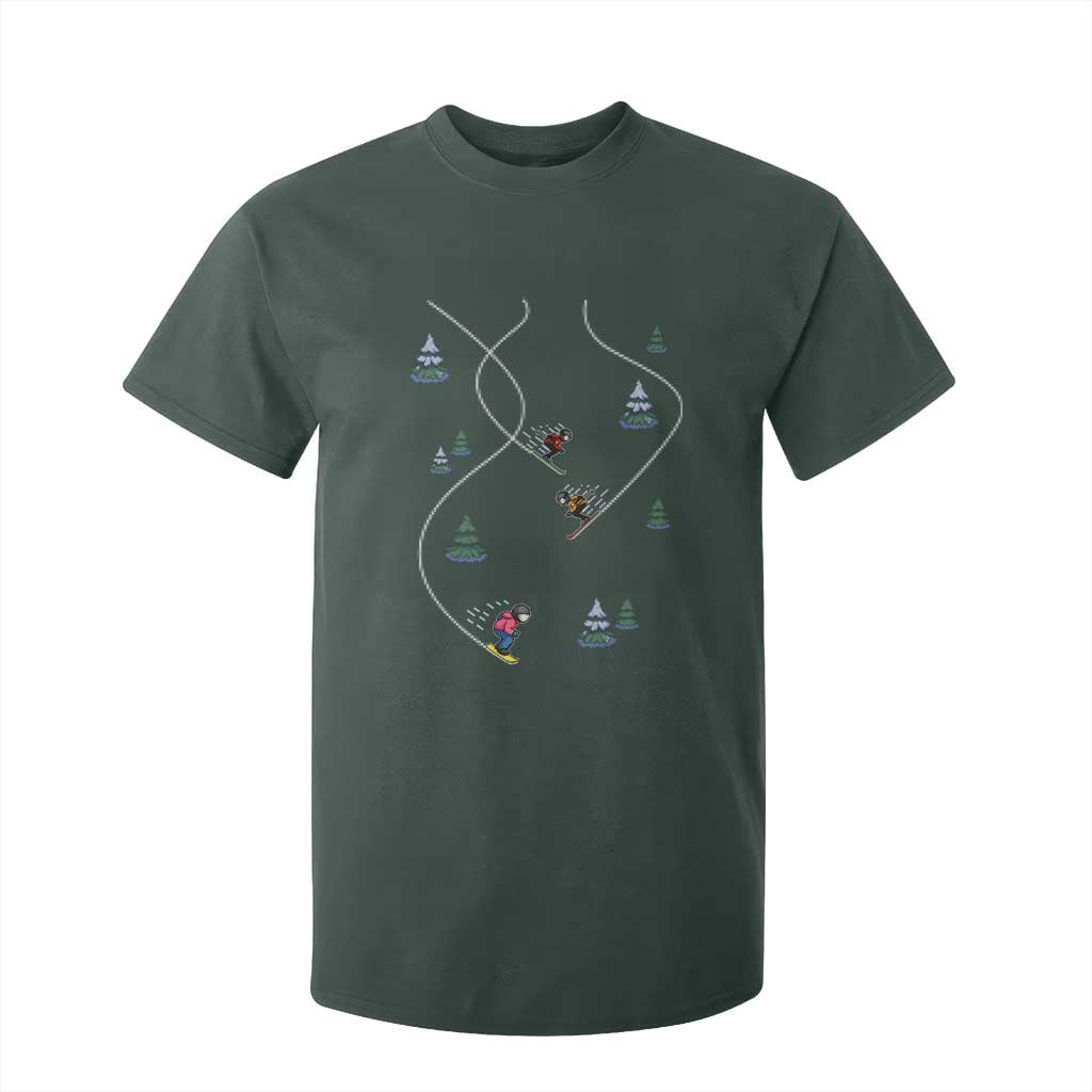 Funny Pixel Ski Snowboard Winter Sport Game Lover T Shirt For Kid TS11 Dark Forest Green Print Your Wear