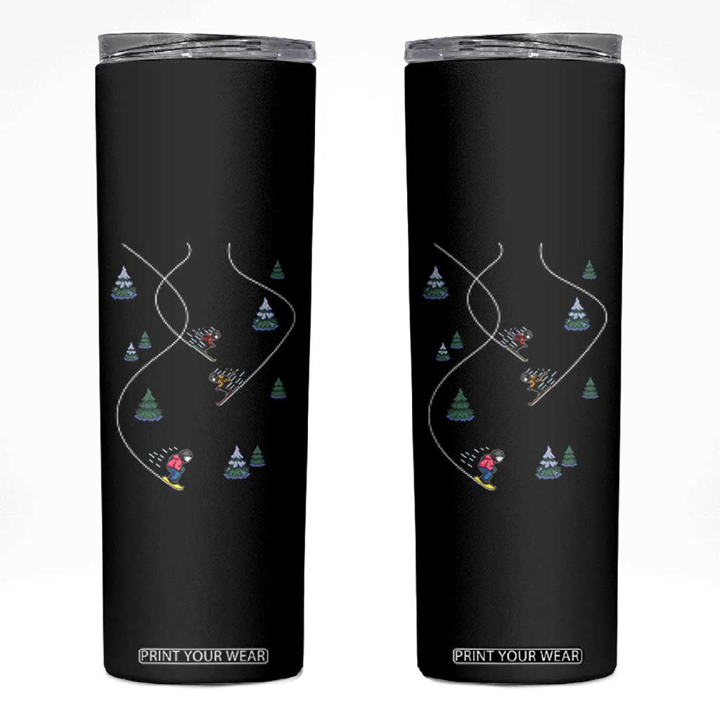 Funny Pixel Ski Snowboard Winter Sport Game Lover Skinny Tumbler TS11 Black Print Your Wear