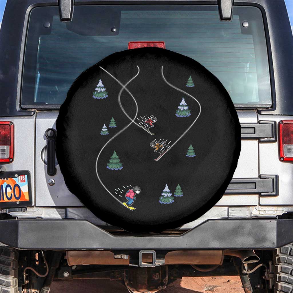 Funny Pixel Ski Snowboard Winter Sport Game Lover Spare Tire Cover TS11 No hole Black Print Your Wear