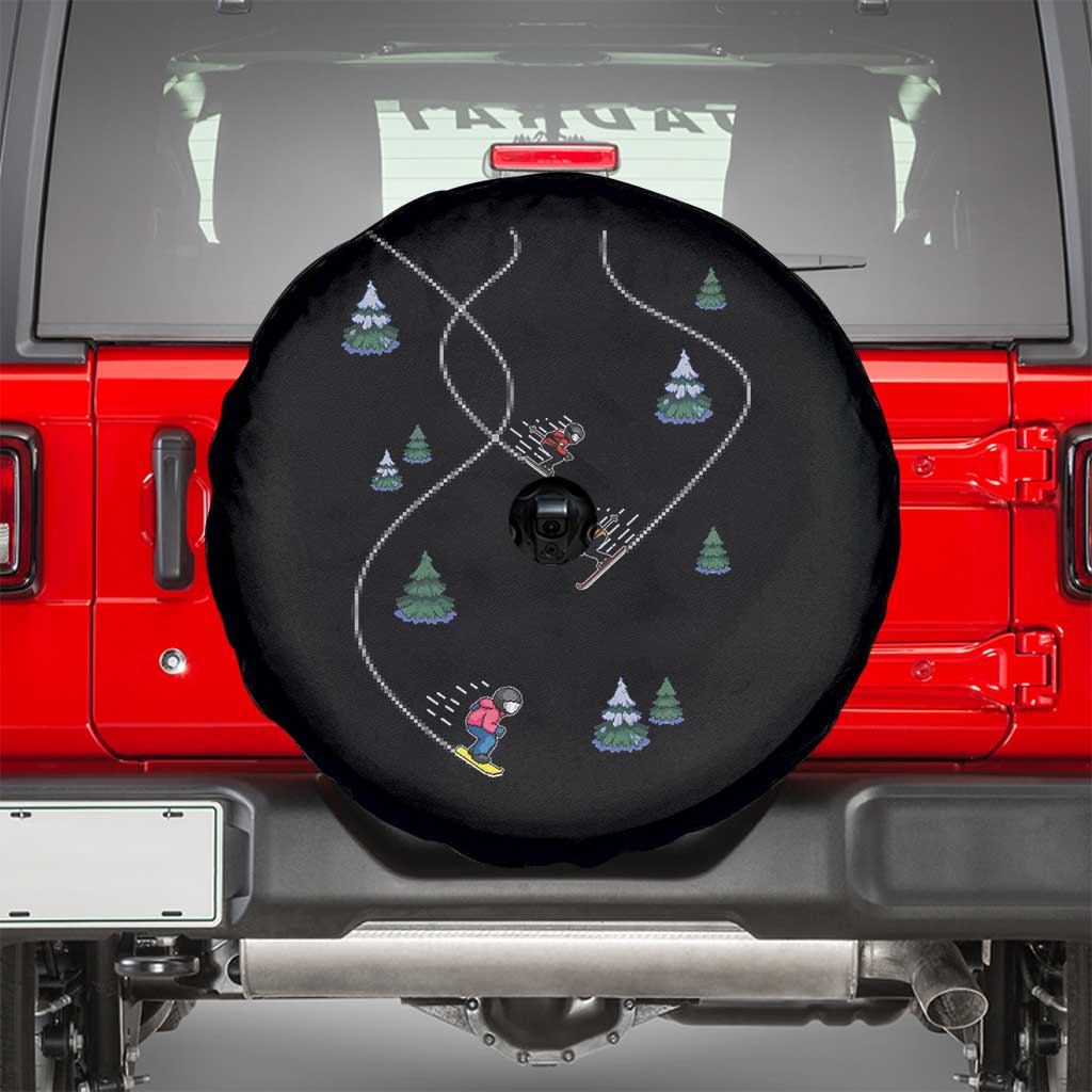 Funny Pixel Ski Snowboard Winter Sport Game Lover Spare Tire Cover TS11 Black Print Your Wear