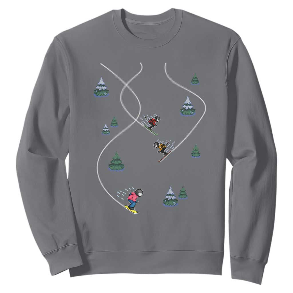 Funny Pixel Ski Snowboard Winter Sport Game Lover Sweatshirt TS11 Charcoal Print Your Wear