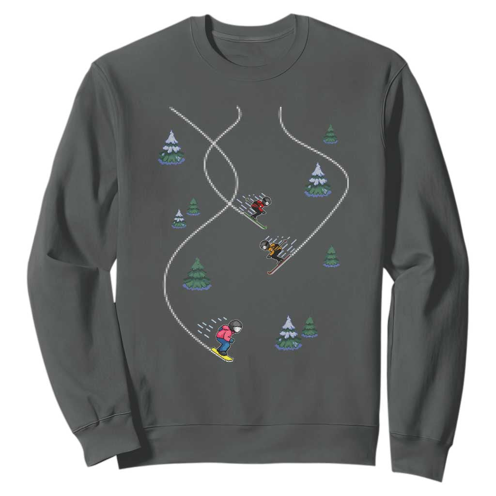 Funny Pixel Ski Snowboard Winter Sport Game Lover Sweatshirt TS11 Dark Heather Print Your Wear
