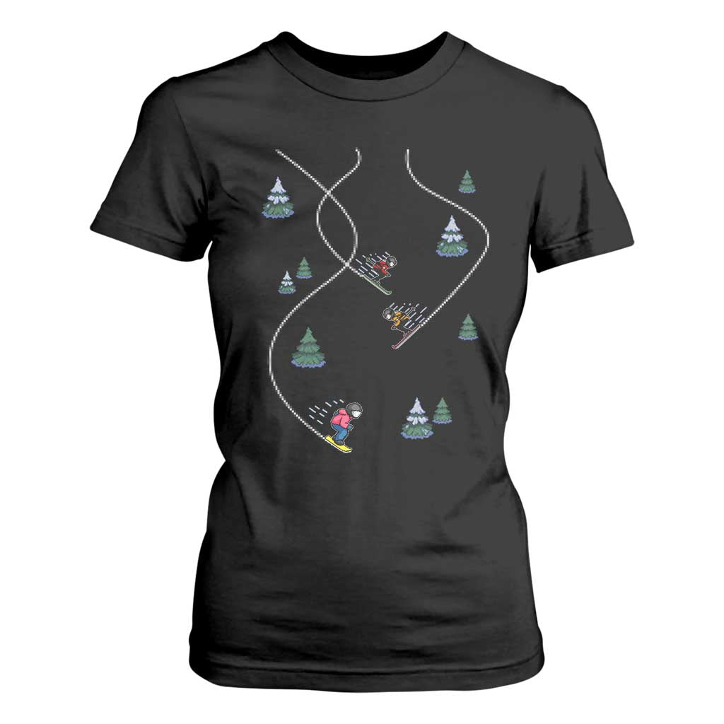 Funny Pixel Ski Snowboard Winter Sport Game Lover T Shirt For Women TS11 Black Print Your Wear