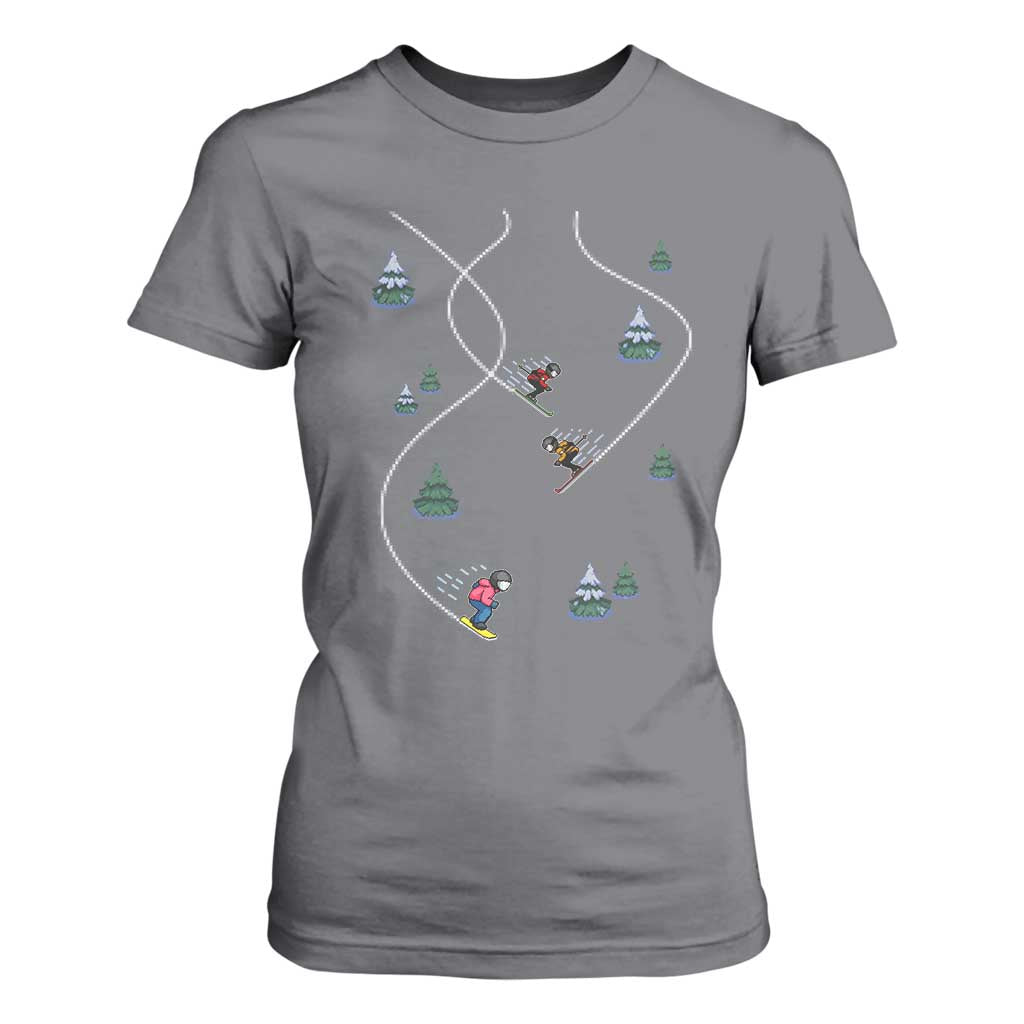 Funny Pixel Ski Snowboard Winter Sport Game Lover T Shirt For Women TS11 Charcoal Print Your Wear