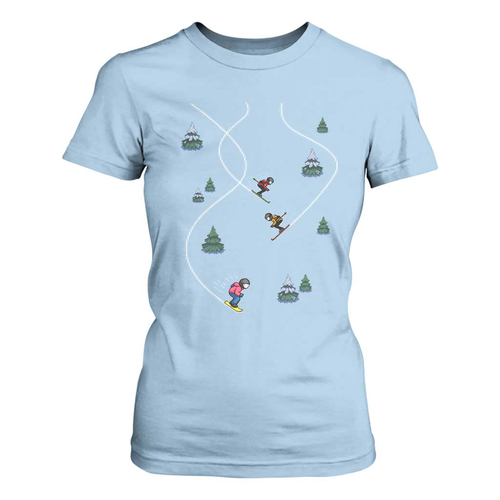 Funny Pixel Ski Snowboard Winter Sport Game Lover T Shirt For Women TS11 Light Blue Print Your Wear