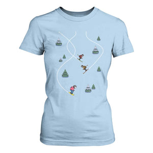 Funny Pixel Ski Snowboard Winter Sport Game Lover T Shirt For Women TS11 Light Blue Print Your Wear