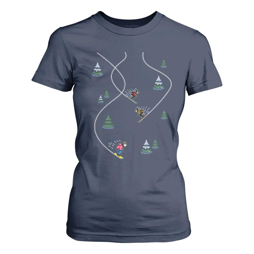Funny Pixel Ski Snowboard Winter Sport Game Lover T Shirt For Women TS11 Navy Print Your Wear