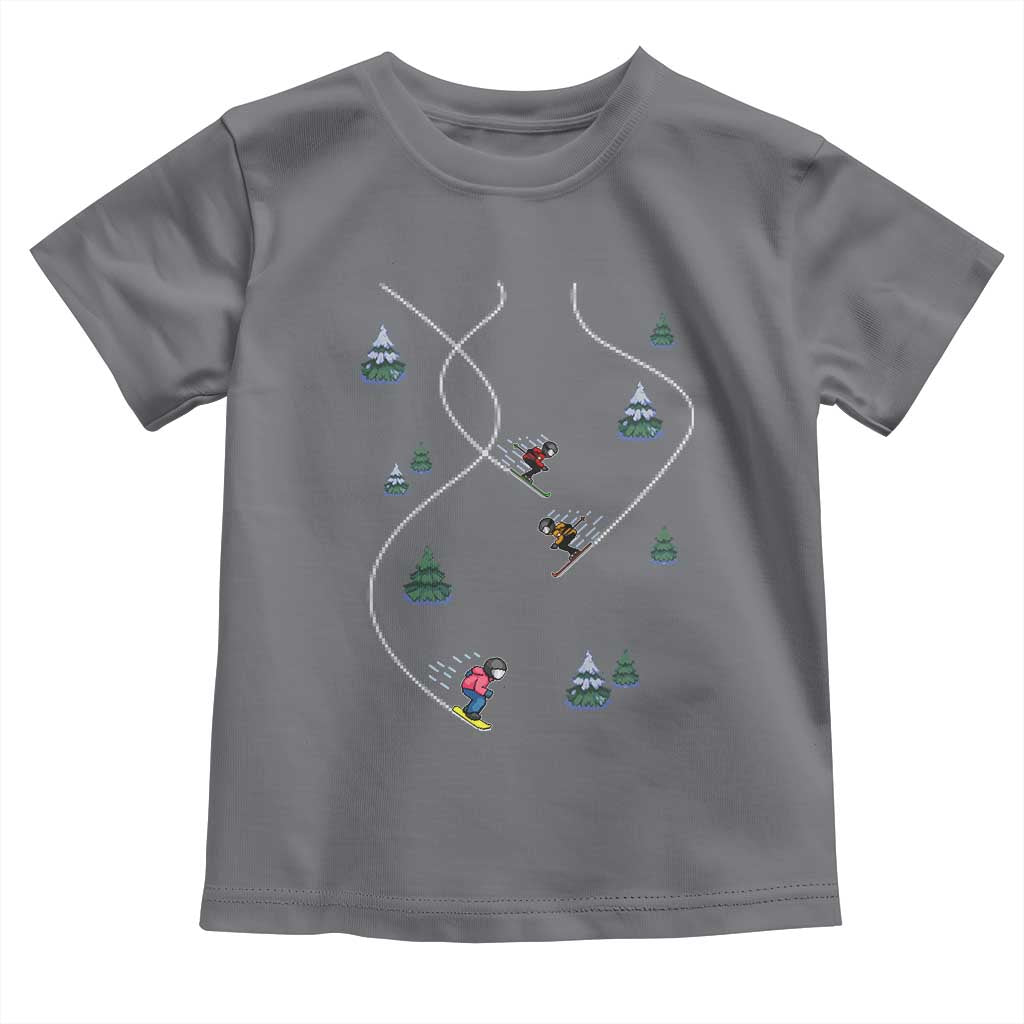 Funny Pixel Ski Snowboard Winter Sport Game Lover Toddler T Shirt TS11 Charcoal Print Your Wear