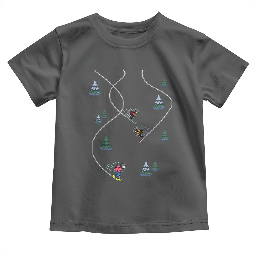 Funny Pixel Ski Snowboard Winter Sport Game Lover Toddler T Shirt TS11 Dark Heather Print Your Wear